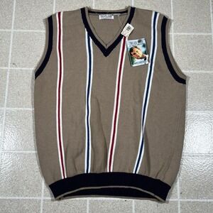 NWT‎ Vintage Knitted Sweater Vest Mens L V-neck 90s Sweatshirt Golf Stripped
